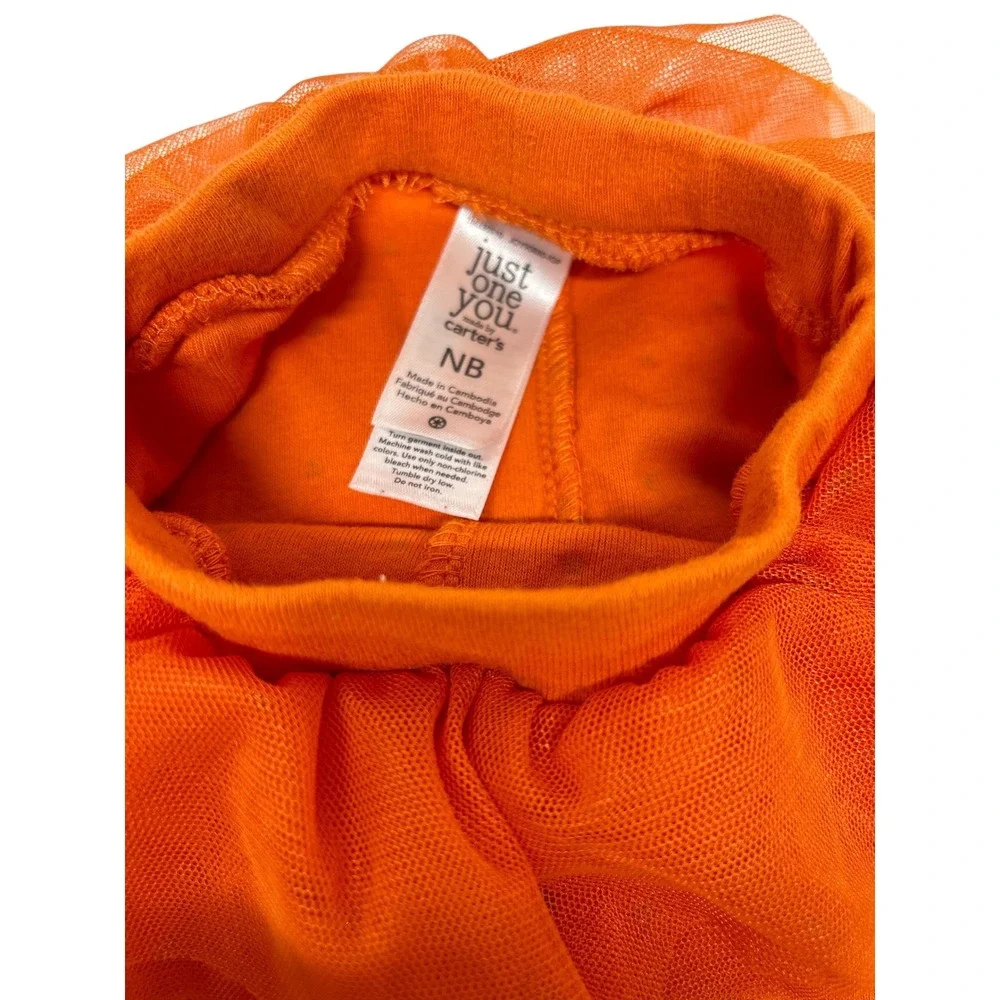 Baby Girl First Turkey Day Outfit White‎ L/S Top & Orange Tulle Skirt Leggings